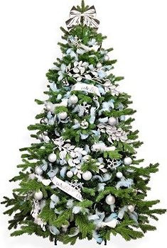 LAALU Ozdobený stromček NEBESKÉ STRIEBRO 240 cm, 131 ks ozdôb a dekorácií