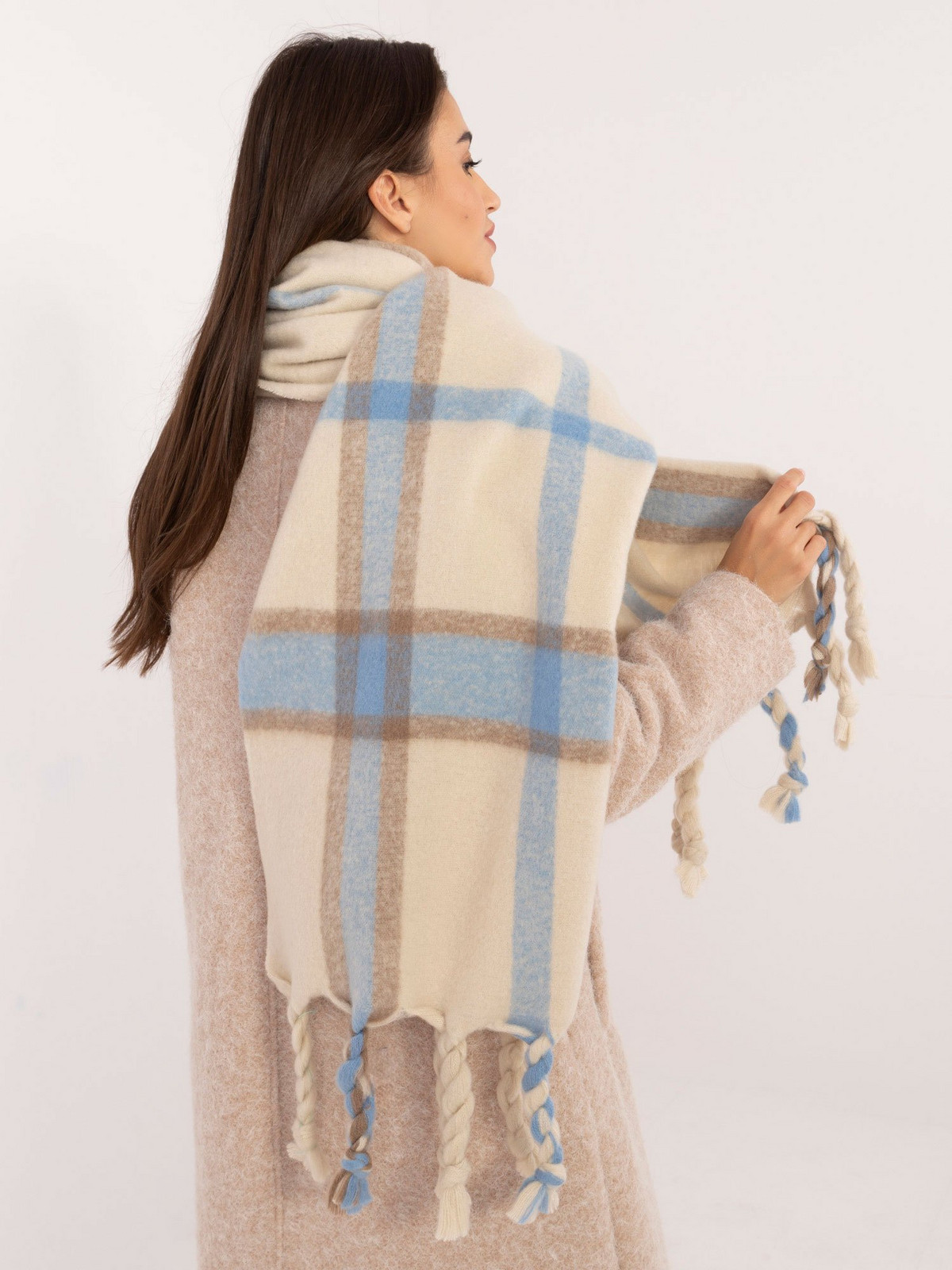 Light beige warm checkered scarf