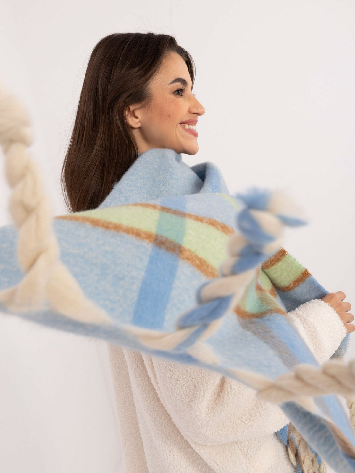 Light blue warm checkered scarf