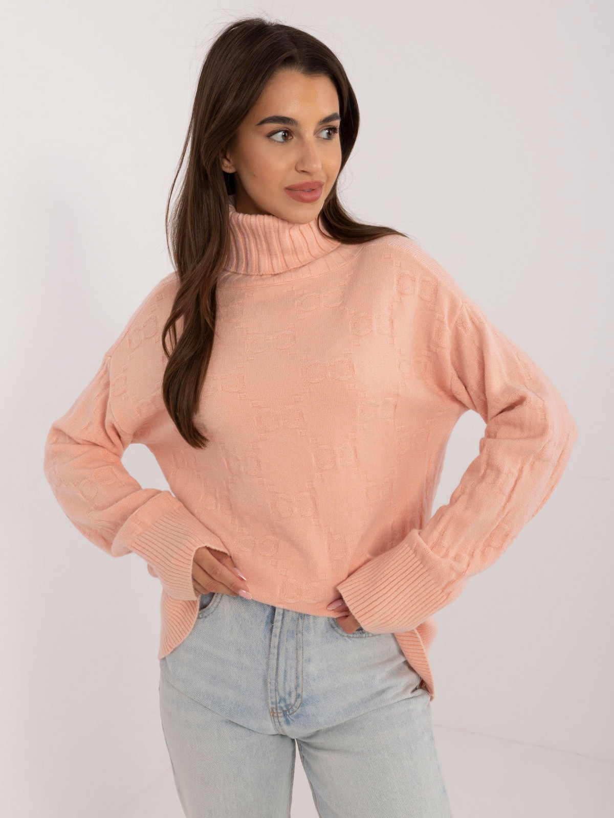 Dark orange loose women's turtleneck sweater