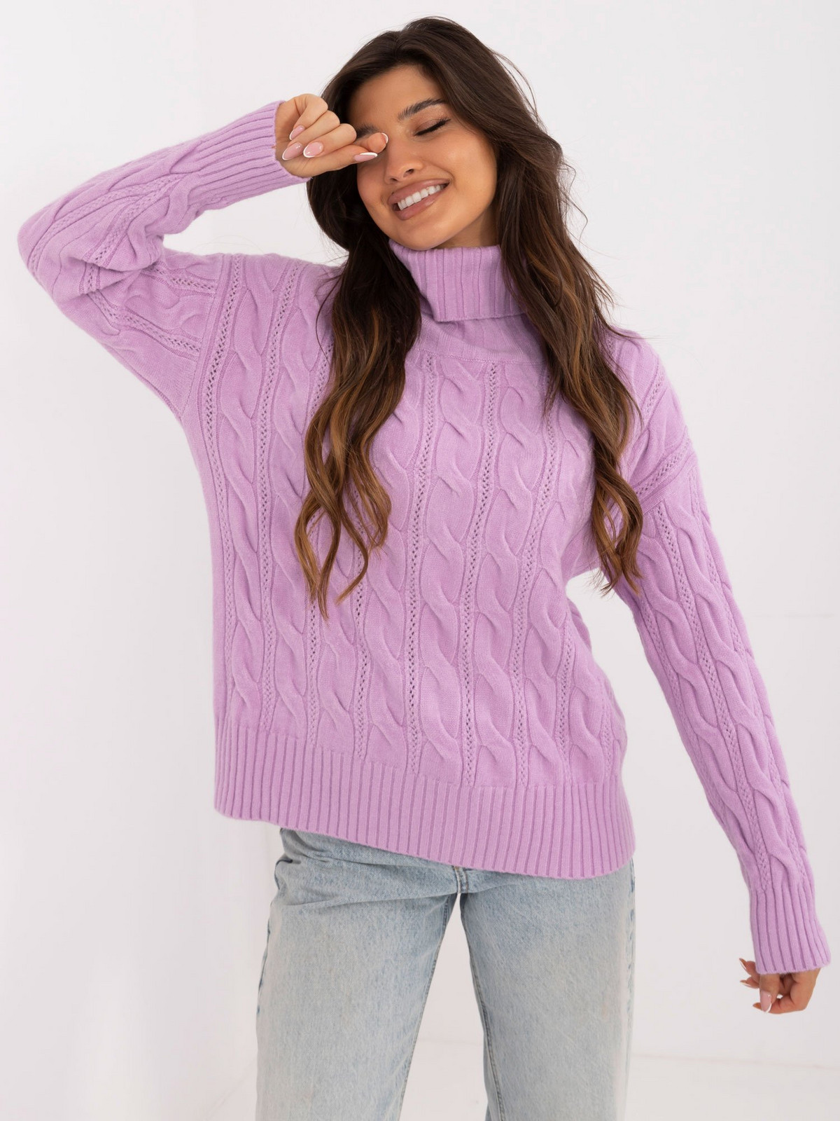 Purple women's oversize turtleneck sweater