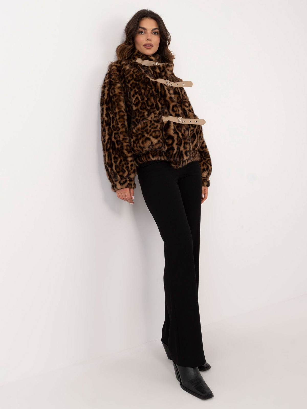 Brown winter jacket with leopard print