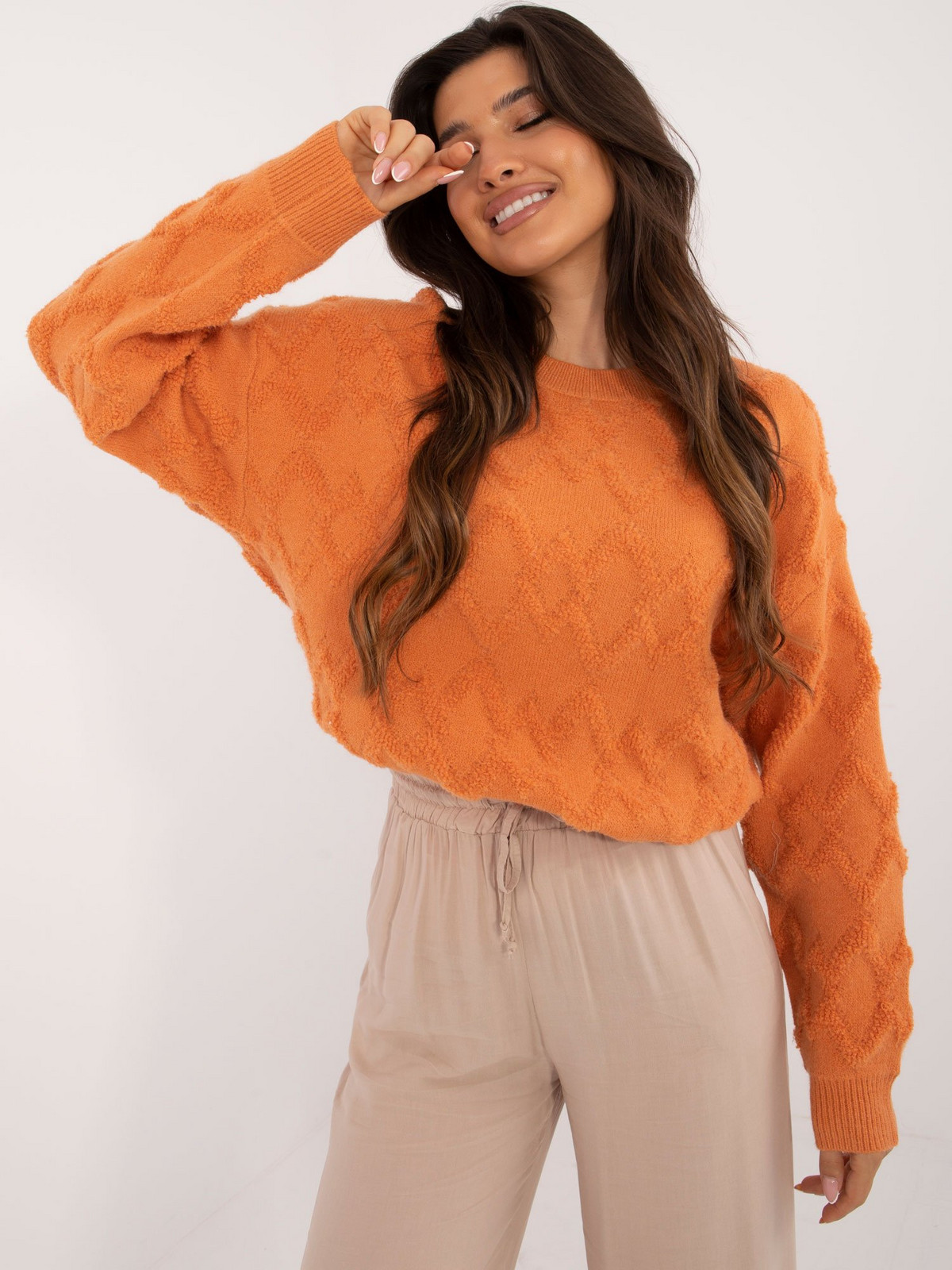 Orange oversize sweater with round neckline