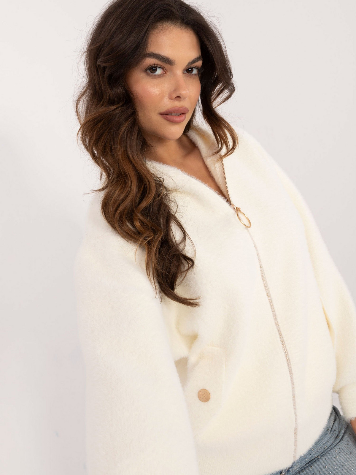 Ecru alpaca jacket with zipper