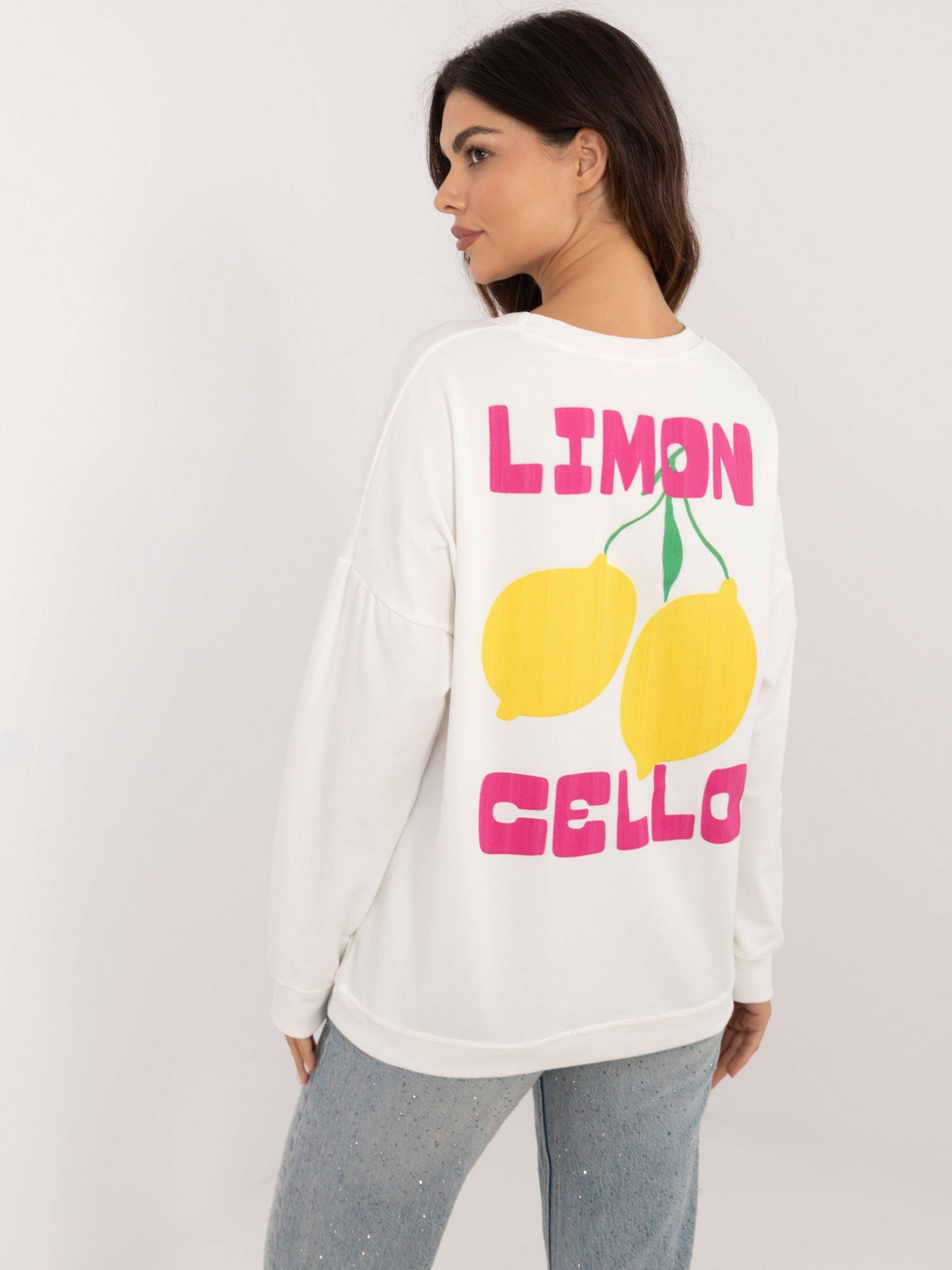 Ecru women's oversized blouse with print