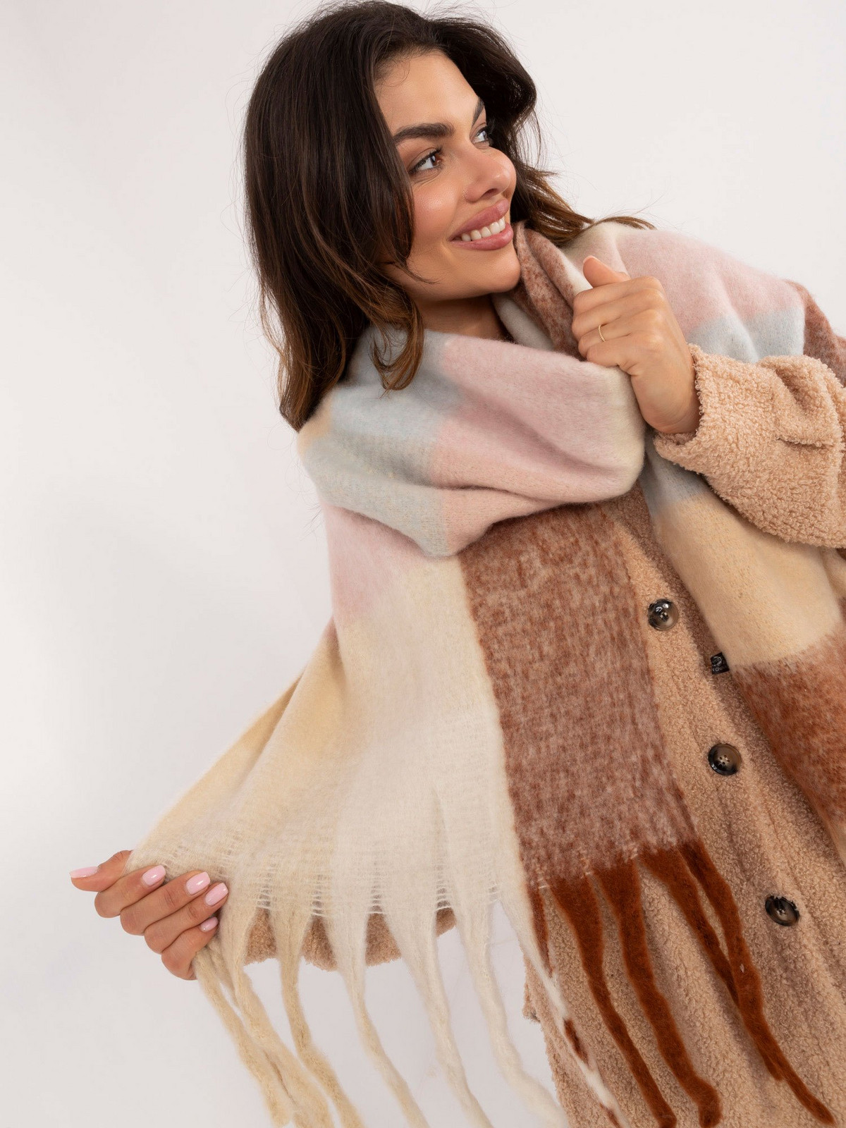 Light brown and beige thick winter scarf