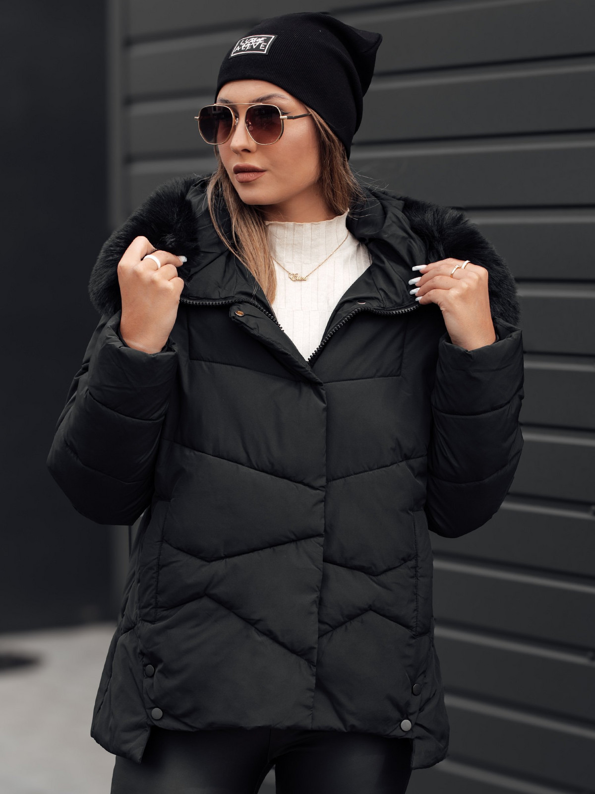Women's winter jacket FIXMIX quilted with hood black Dstreet