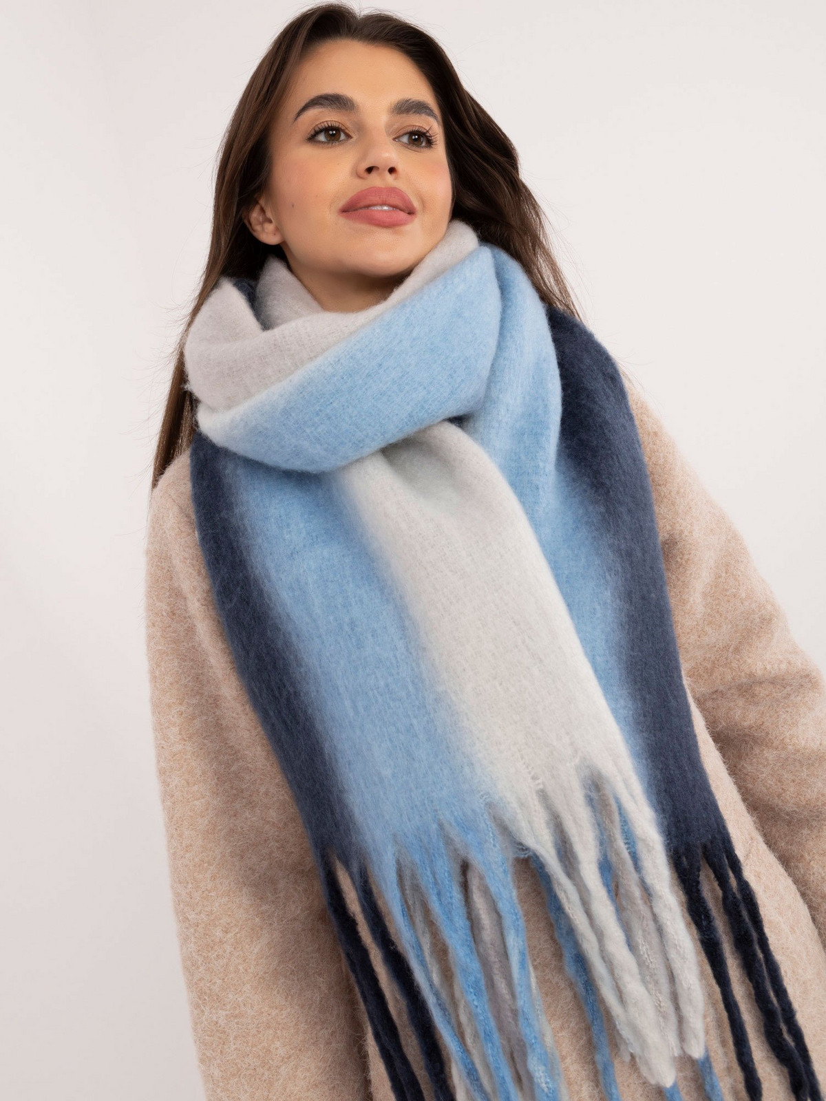 Grey and navy blue women's winter scarf