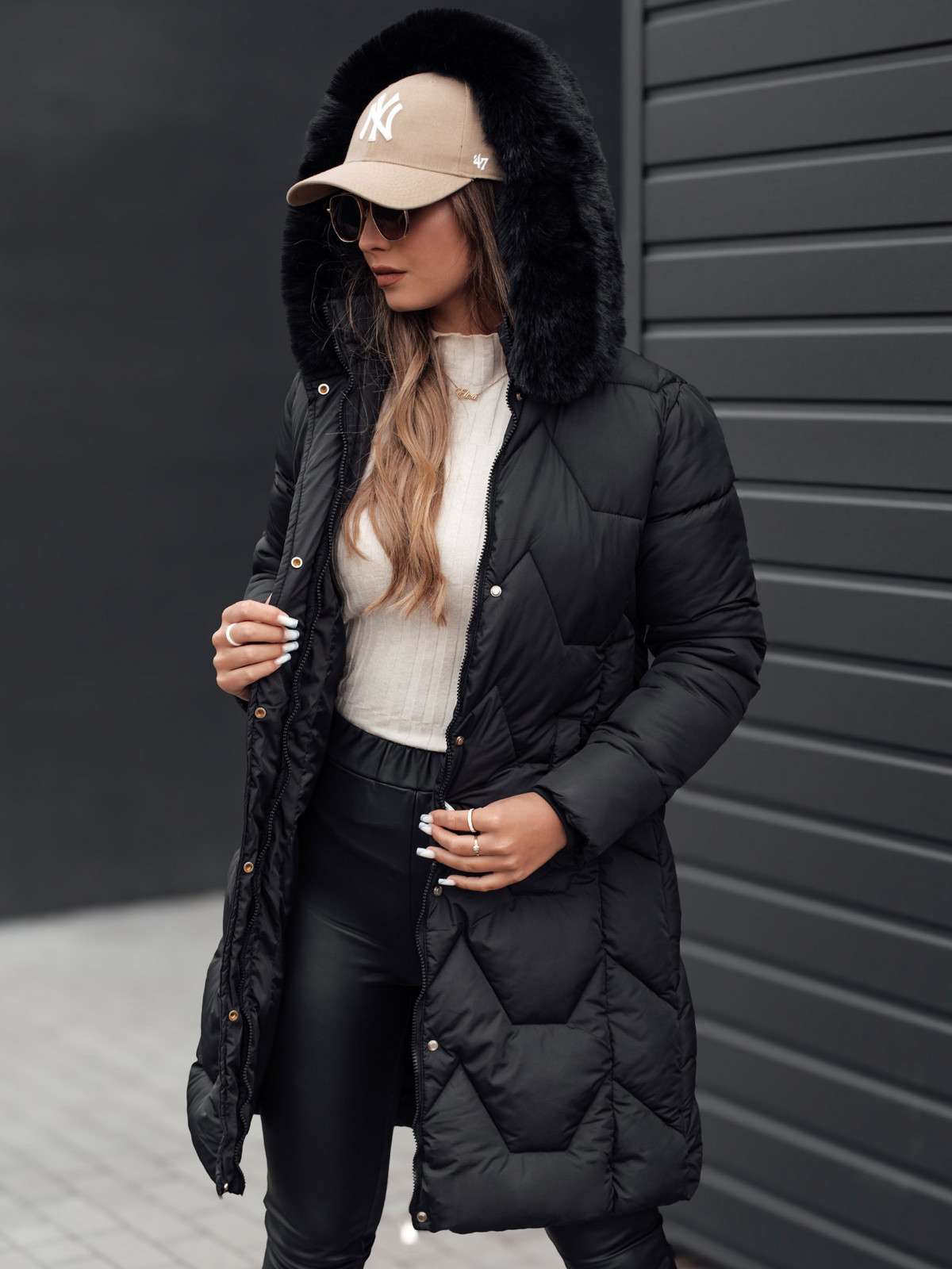 Women's winter jacket MYANNA long quilted with hood black Dstreet