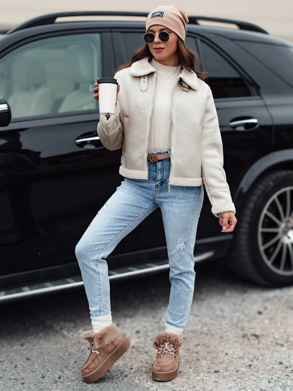 Women's suede jacket with fur KASAMIRA white Dstreet