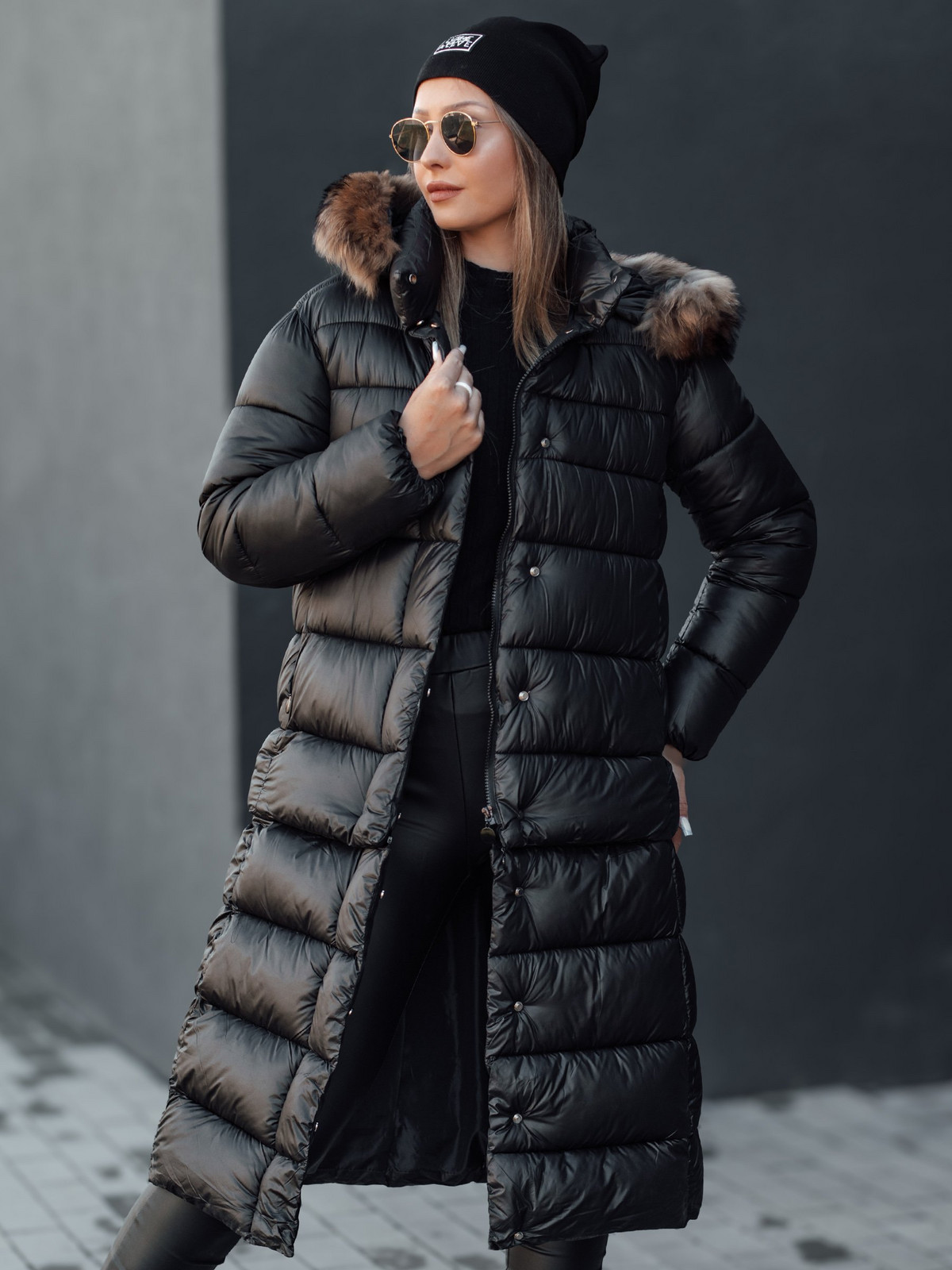 Women's winter quilted jacket with hood CROMBILA black Dstreet