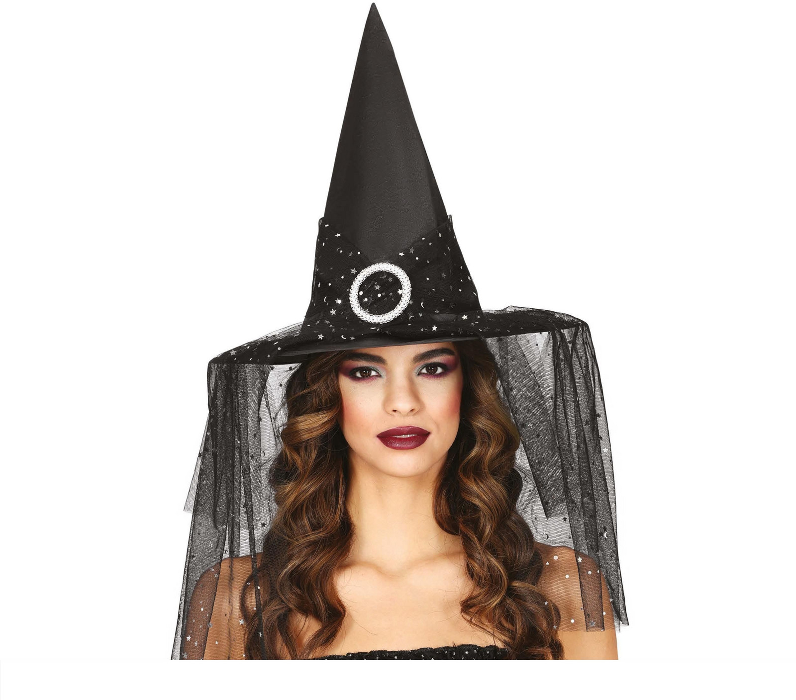 Guirca Čarodejnícky klobúk so závojom a hviezdami