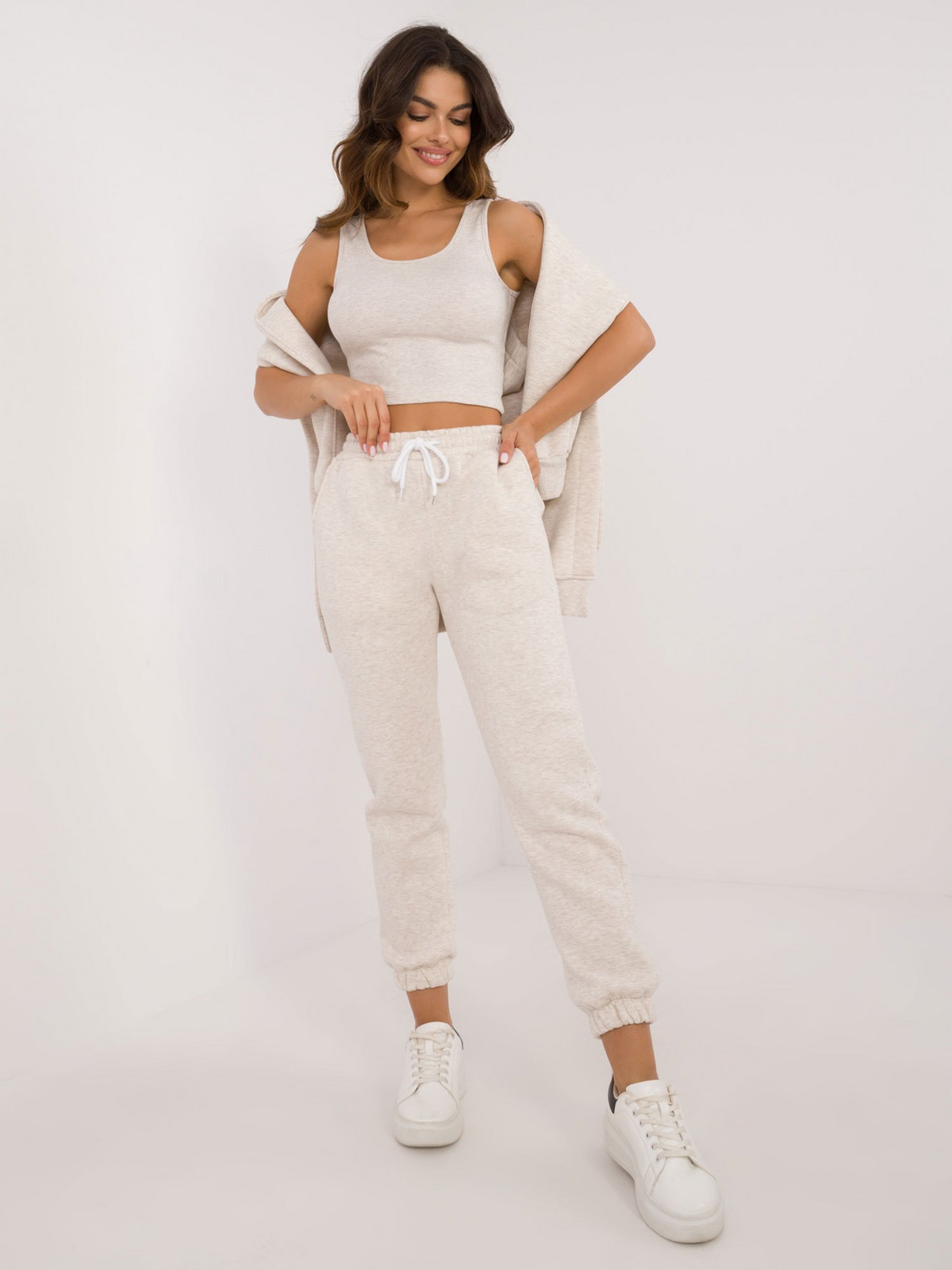 Light beige melange basic tracksuit
