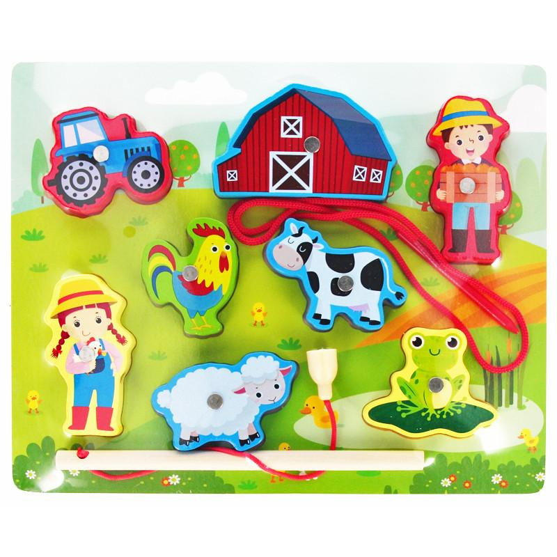 Drevené puzzle na magnet farma