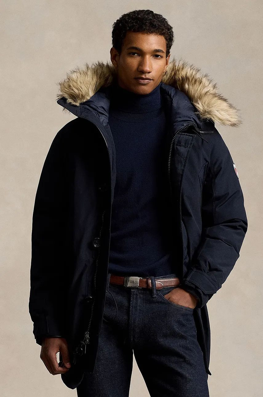 Páperová bunda Polo Ralph Lauren pánska, tmavomodrá farba, zimná, 710940235