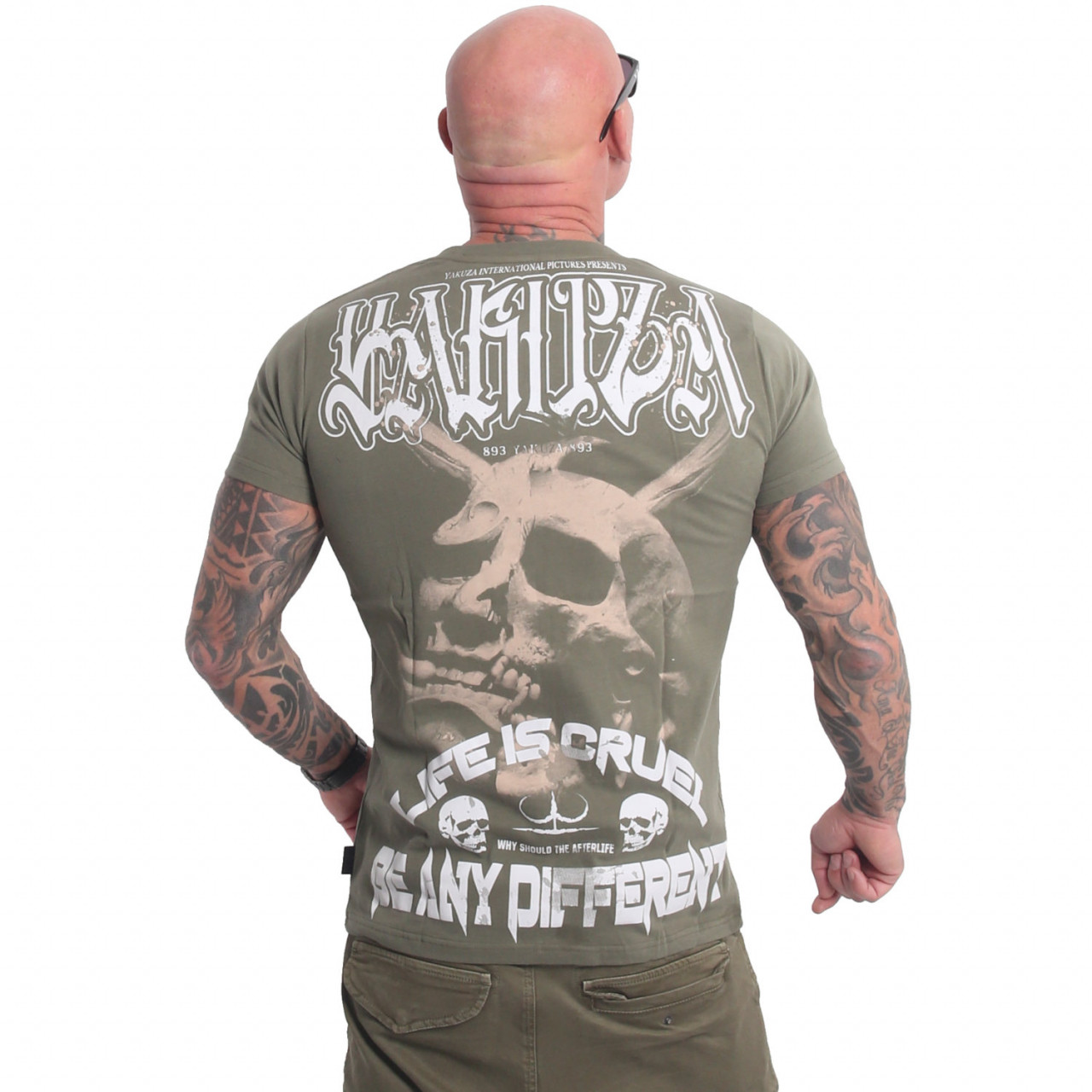 Tričko pánske Yakuza Cruel - olivové-biele, 5XL