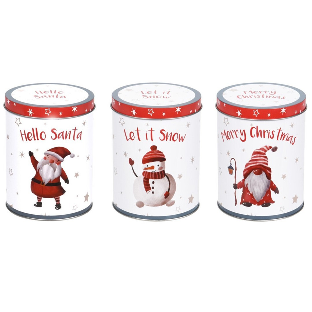 Sada 3 ks vánočních dóz LET IT SNOW bílo-červená