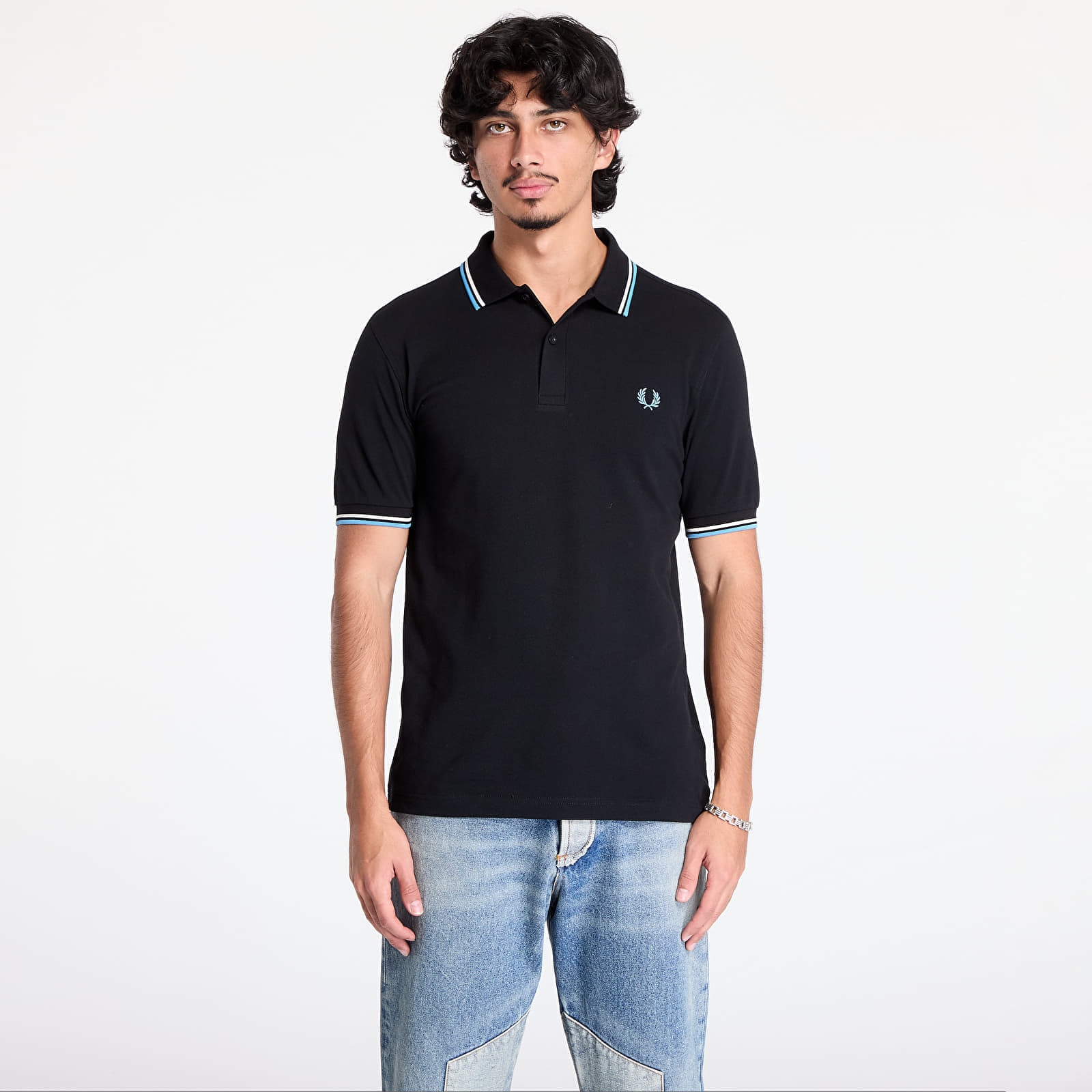 Tričko FRED PERRY The Twin Tipped Shirt Black/ Ecru/ Soft blue M