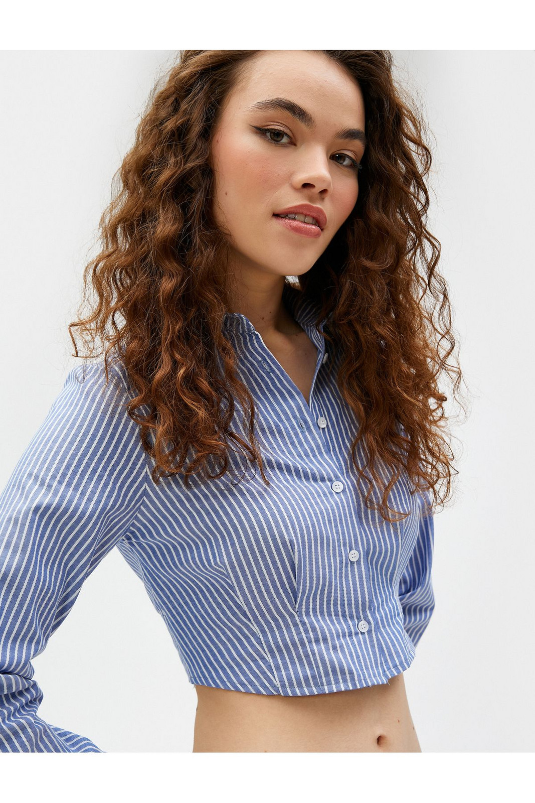 Koton Crop Poplin Shirt Long Sleeve Buttoned Darts Cotton