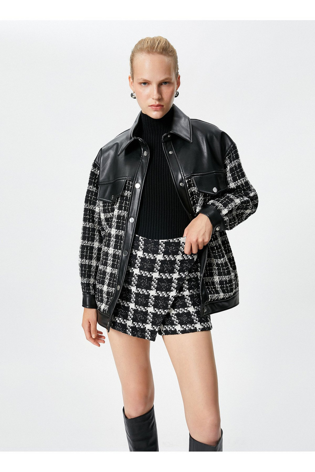 Koton Standard White - Black Women's Jacket 4WAK20099EW