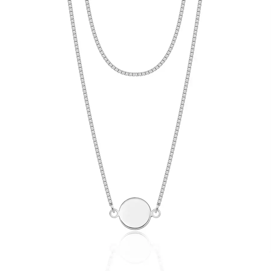 Strieborný 925 náhrdelník - plochý lesklý kruh, dvojitá retiazka