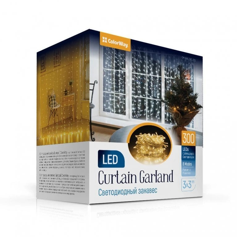 COLORWAY LED GIRLANDA/ VNUTORNE/300LED/DLZKA 3 X 3M/TEPLA BIELA/ AC 220V (CW-GW-300L33V)