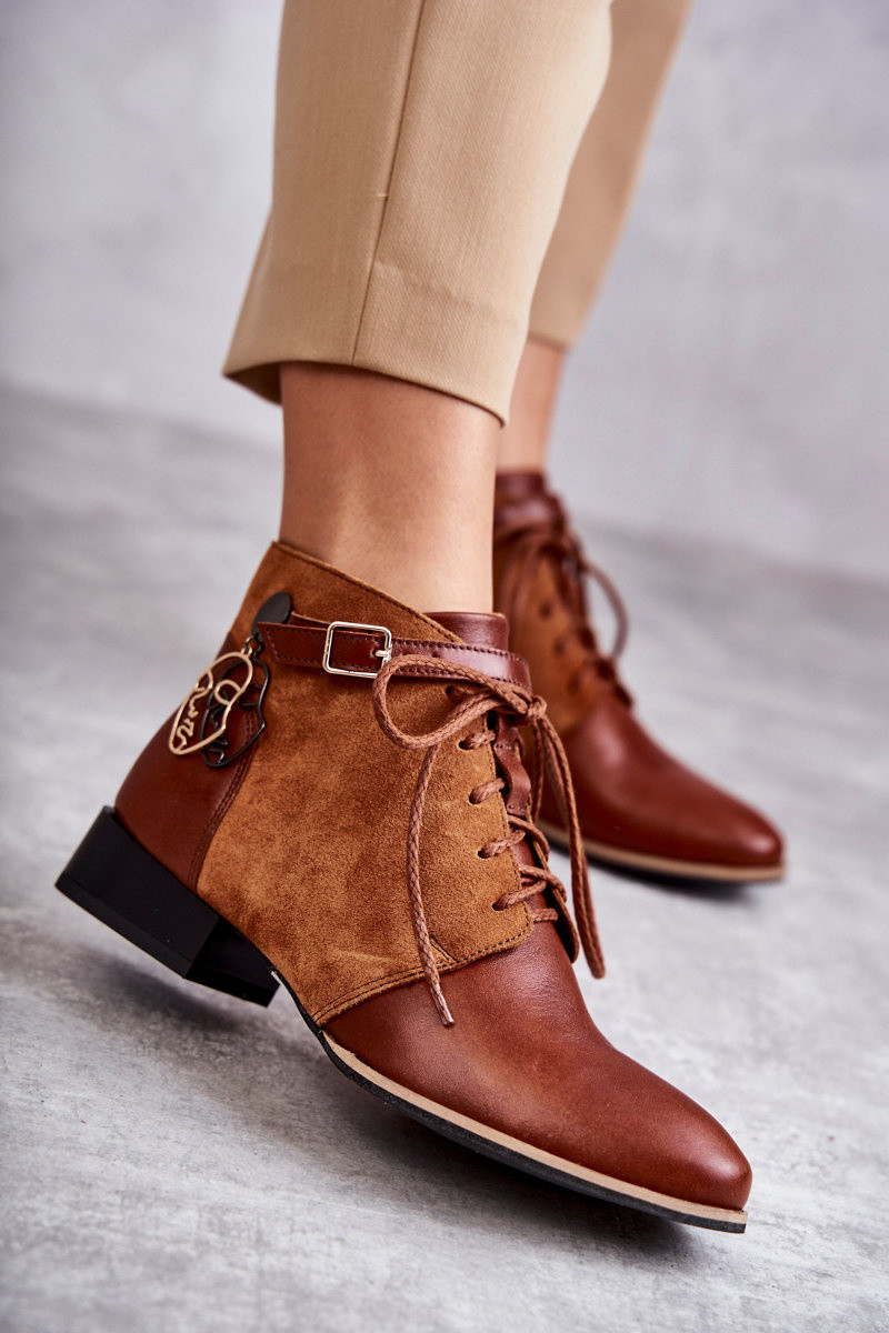 Škoricovo-hnedé dámske kožené topánky Maciejka s prackou - 36