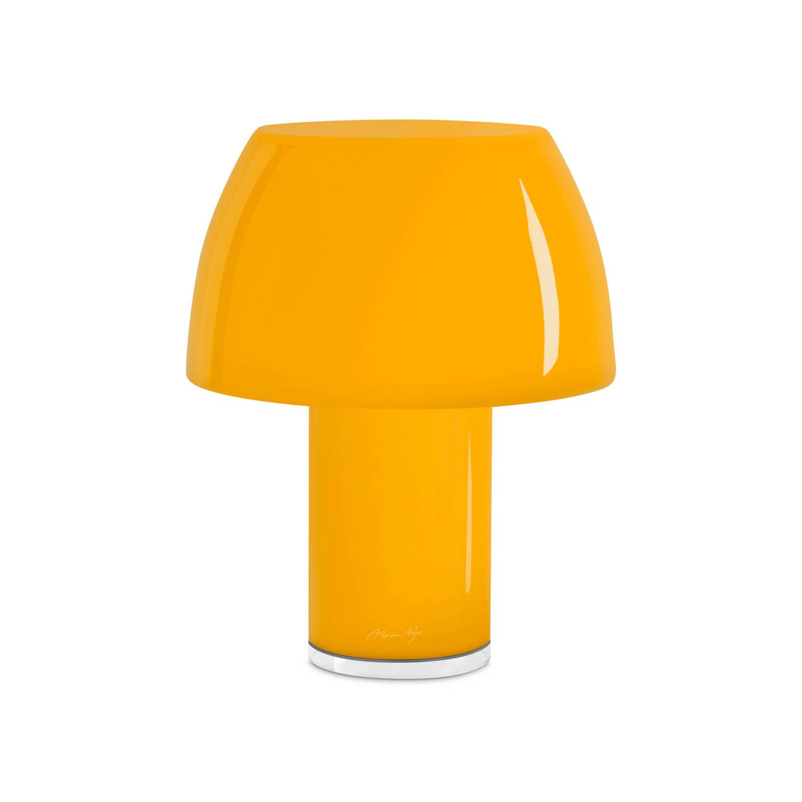 Nemo LED dobíjacia stolná lampa Lorosae, žltá, sklo, IP54, USB