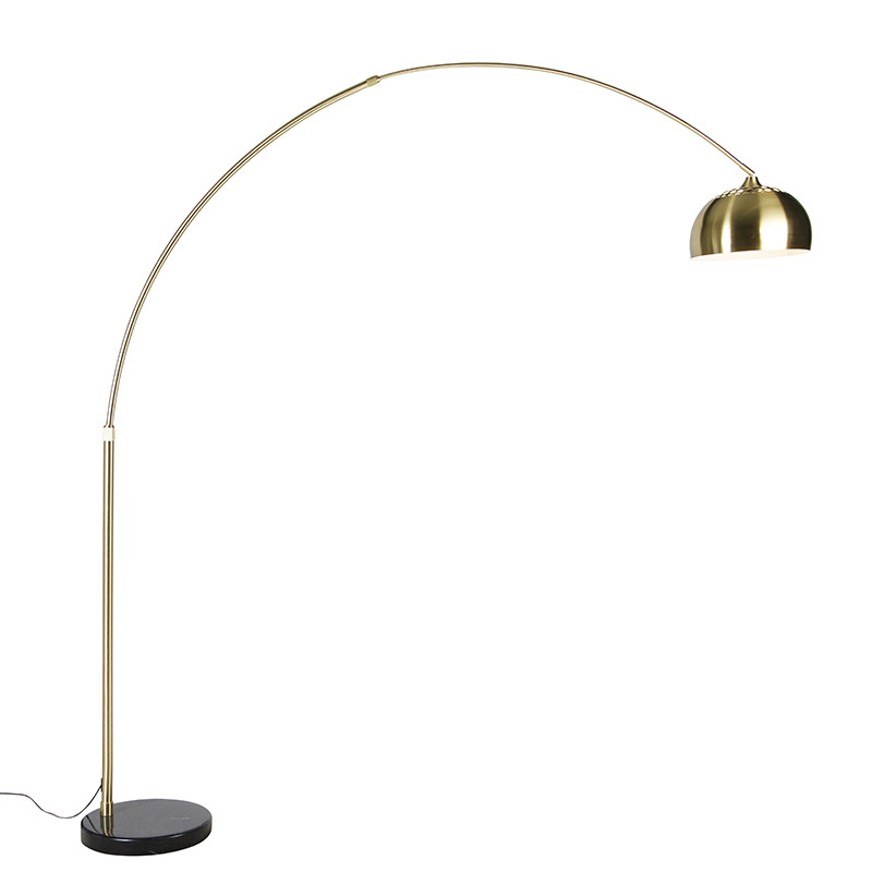 Oblúková lampa mosadz s čiernym mramorovým podstavcom a mosadzným tienidlom - XXL