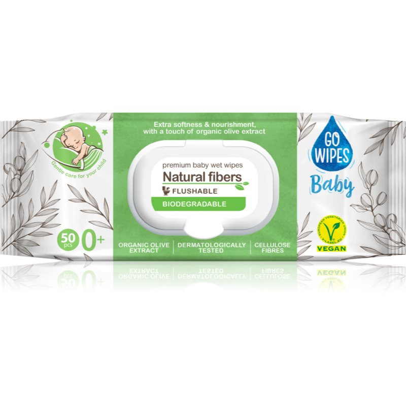 GoWipes Baby Natural Fibers detské jemné vlhčené obrúsky pre citlivú pokožku 0+ 50 ks