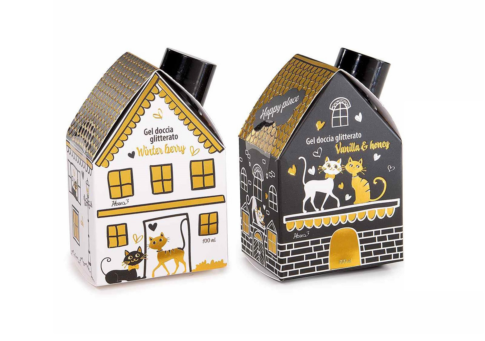 Sprchový gél s trblietkami v mačacom domčeku - 2 varianty Farba: černý domeček