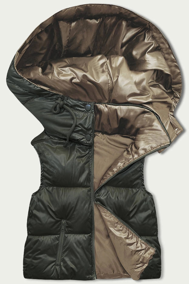 Krátka dámska vesta v khaki farbe s kapucňou (B8156-11) odstíny zelené XXL (44)