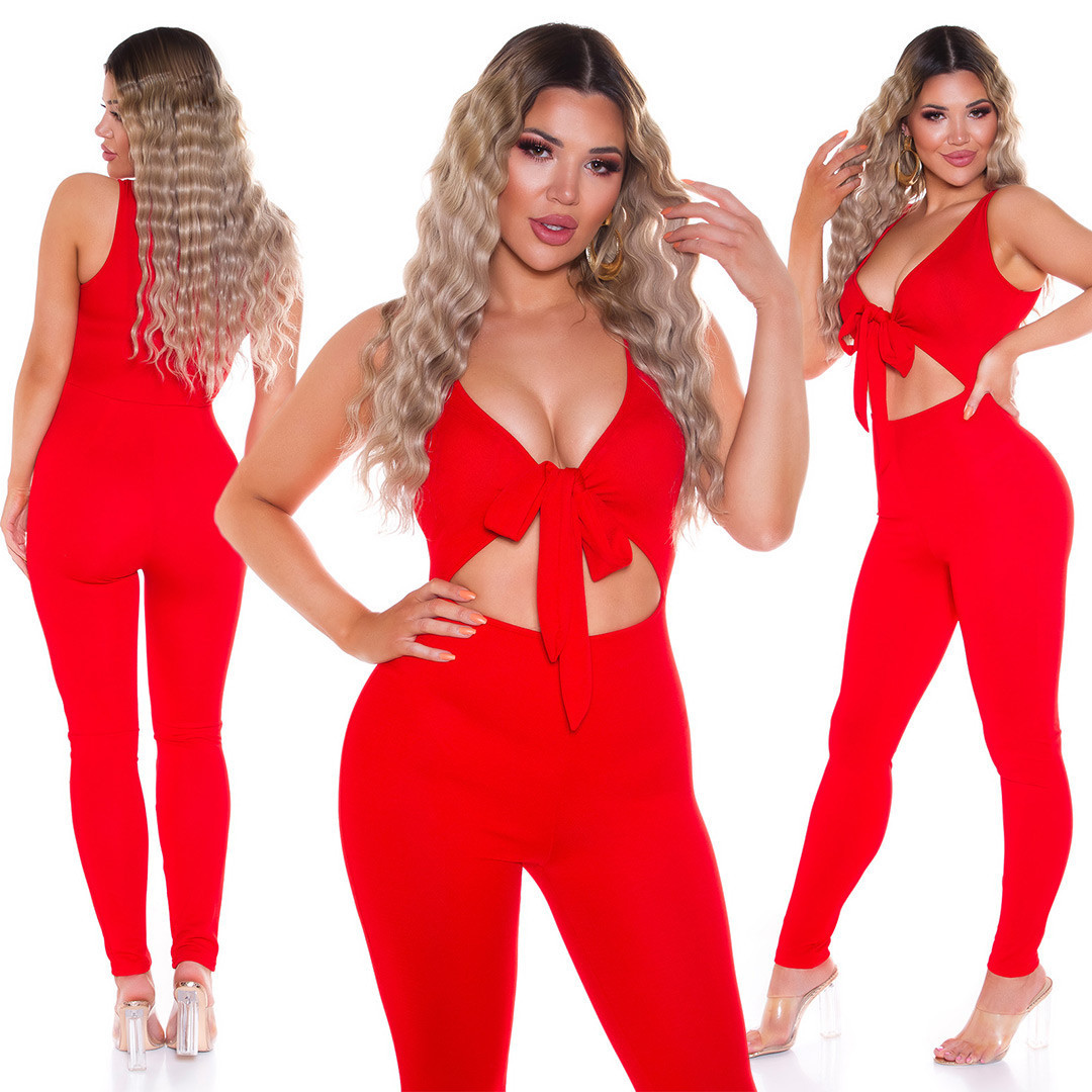 Sexy KouCla jumpsuit with Tie Fastening red S
