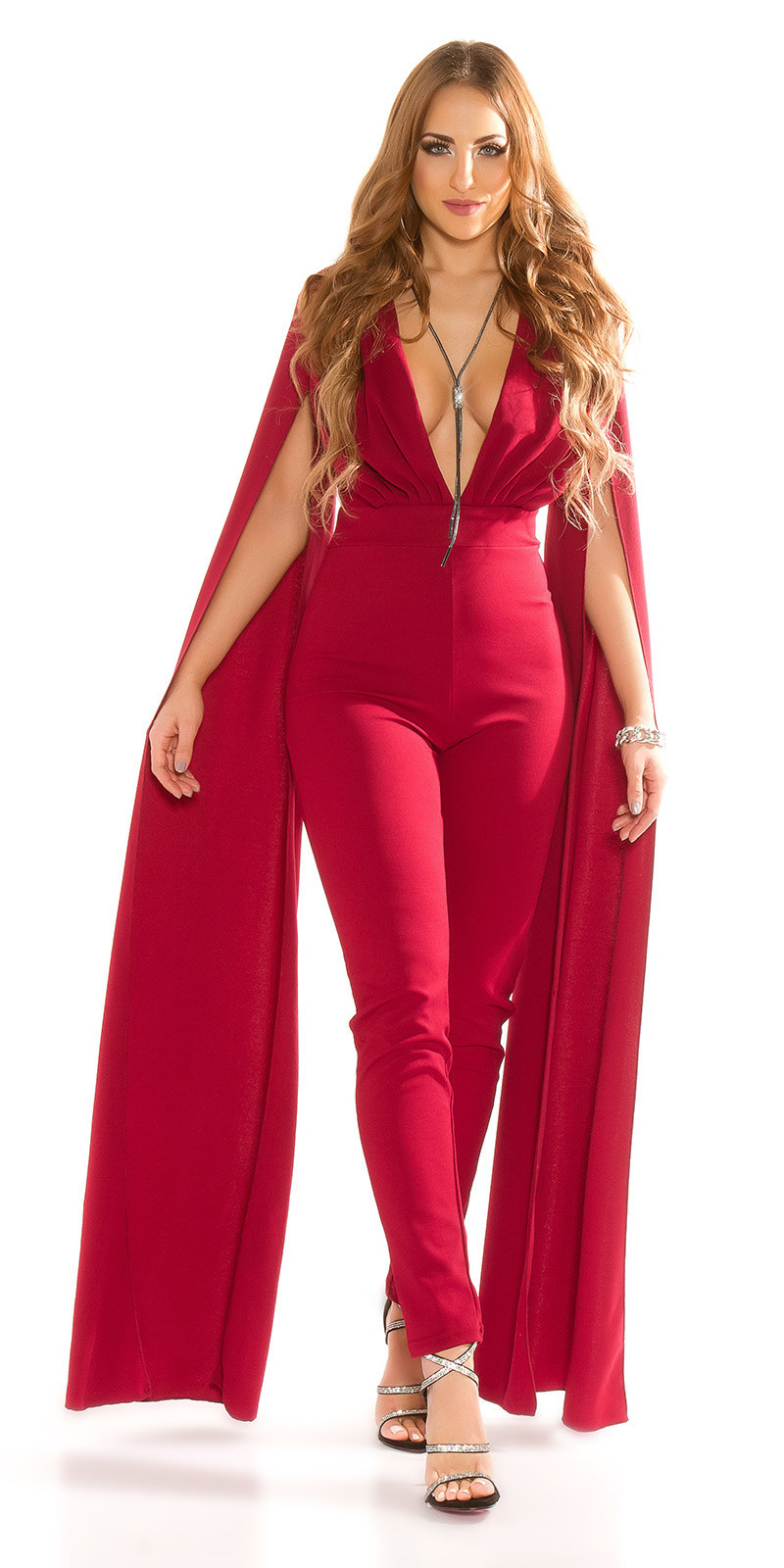 Sexy KouCla V-Cut Jumpsuit XL Sleeves BORDEAUX S