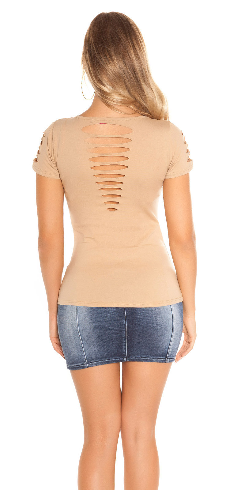 Sexy KouCla T-Shirt with cuts and cross BEIGE Einheitsgroesse