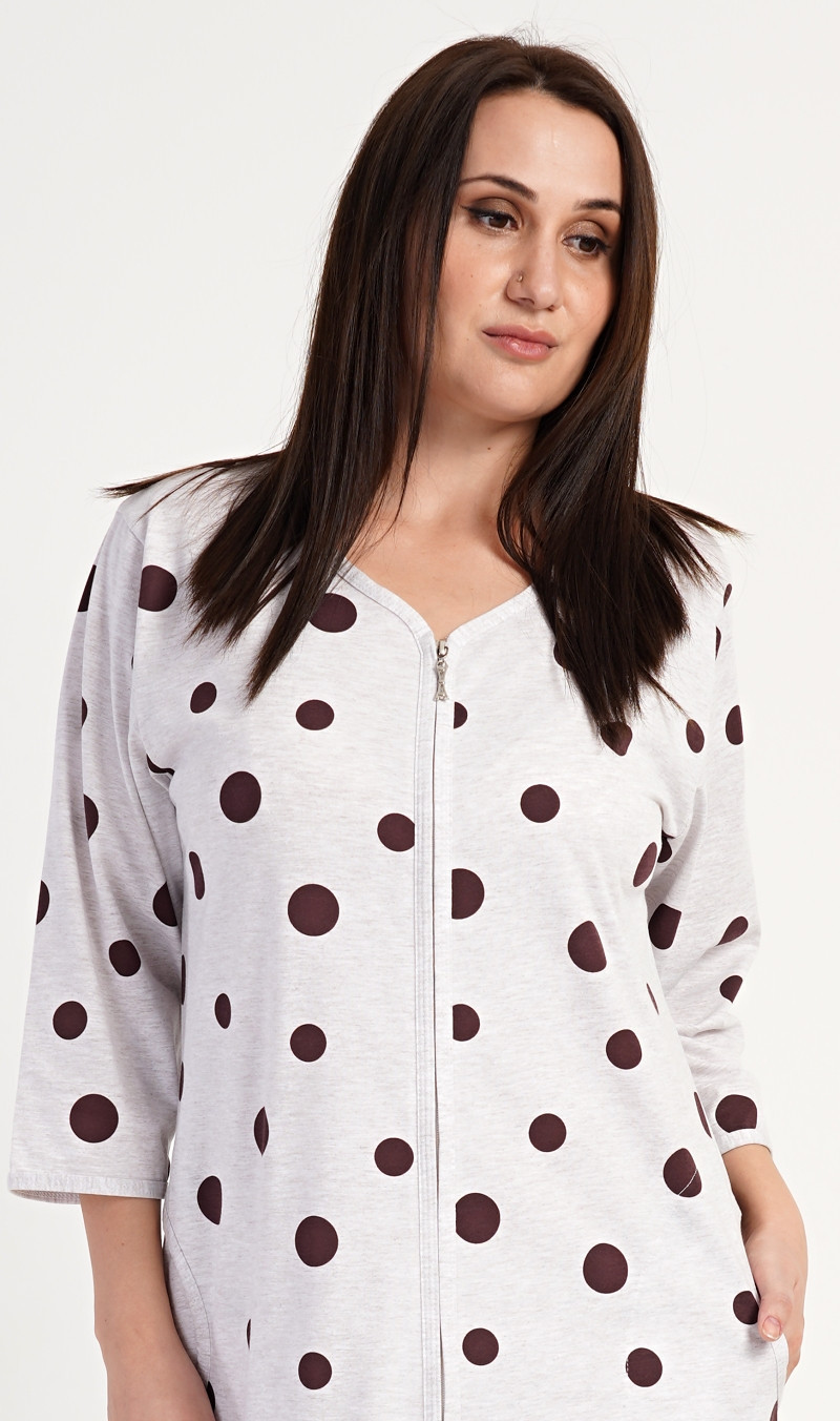 Dámske domáce šaty s trojštvrťovými rukávmi Polka dot světle šedá 1XL