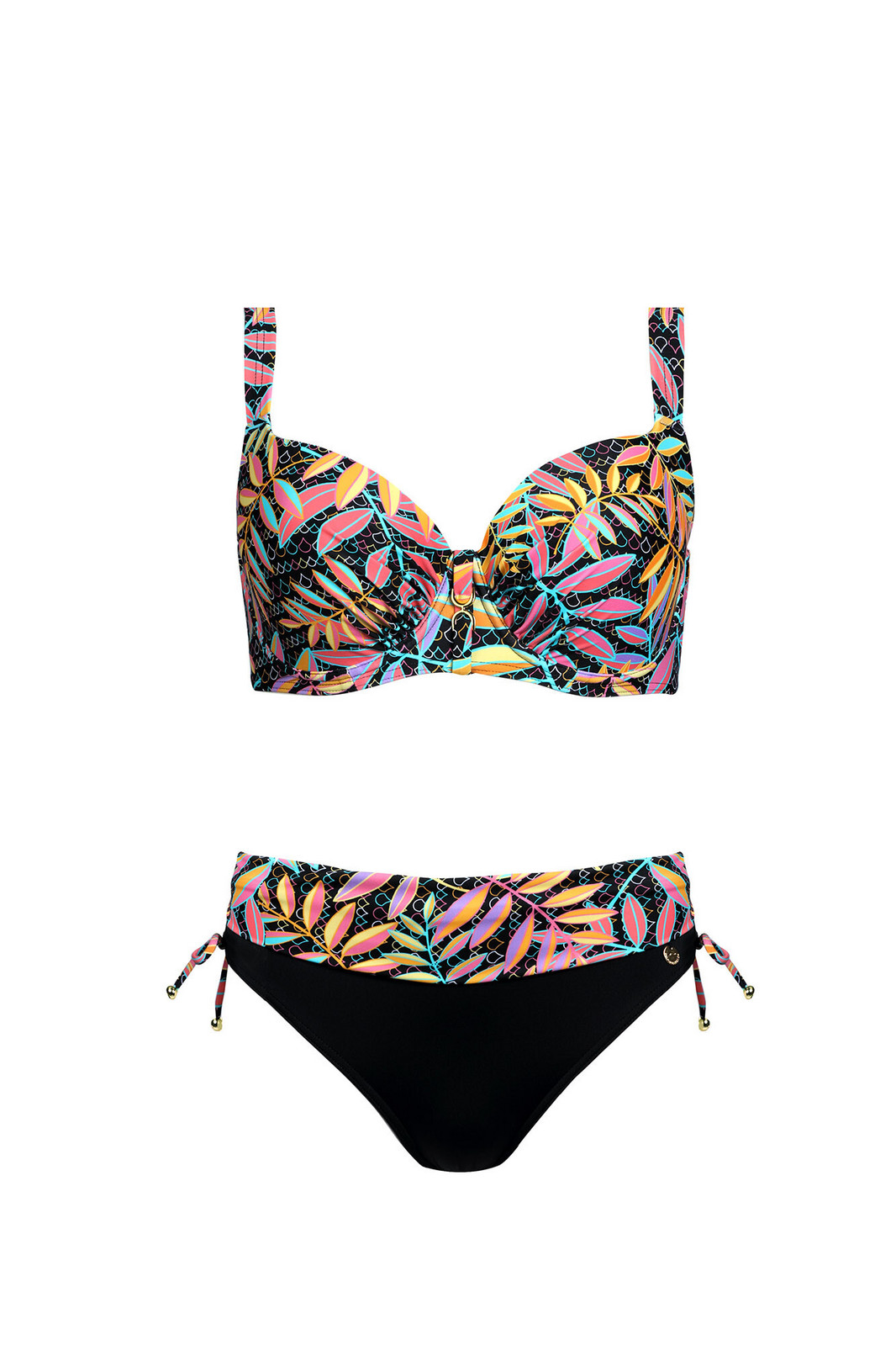 Dámske dvojdielne plavky Palermo 5 S995PA5-2 Black with Leaves - Self 38H