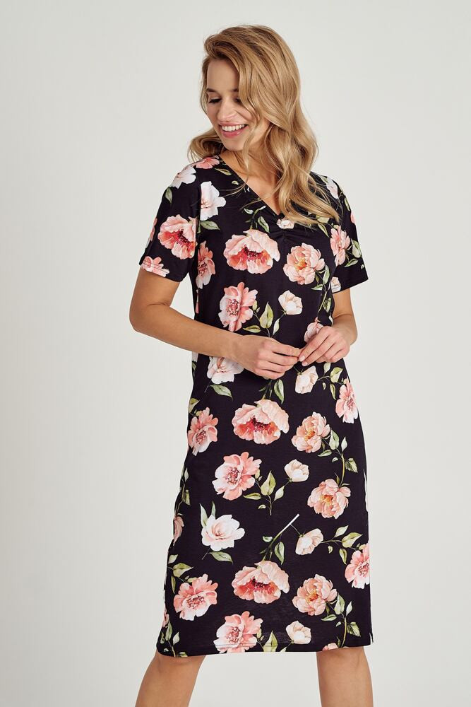 Dámska nočná košeľa Taro Peony 3160 w/r 2XL-3XL L24 black-flowers 3xl