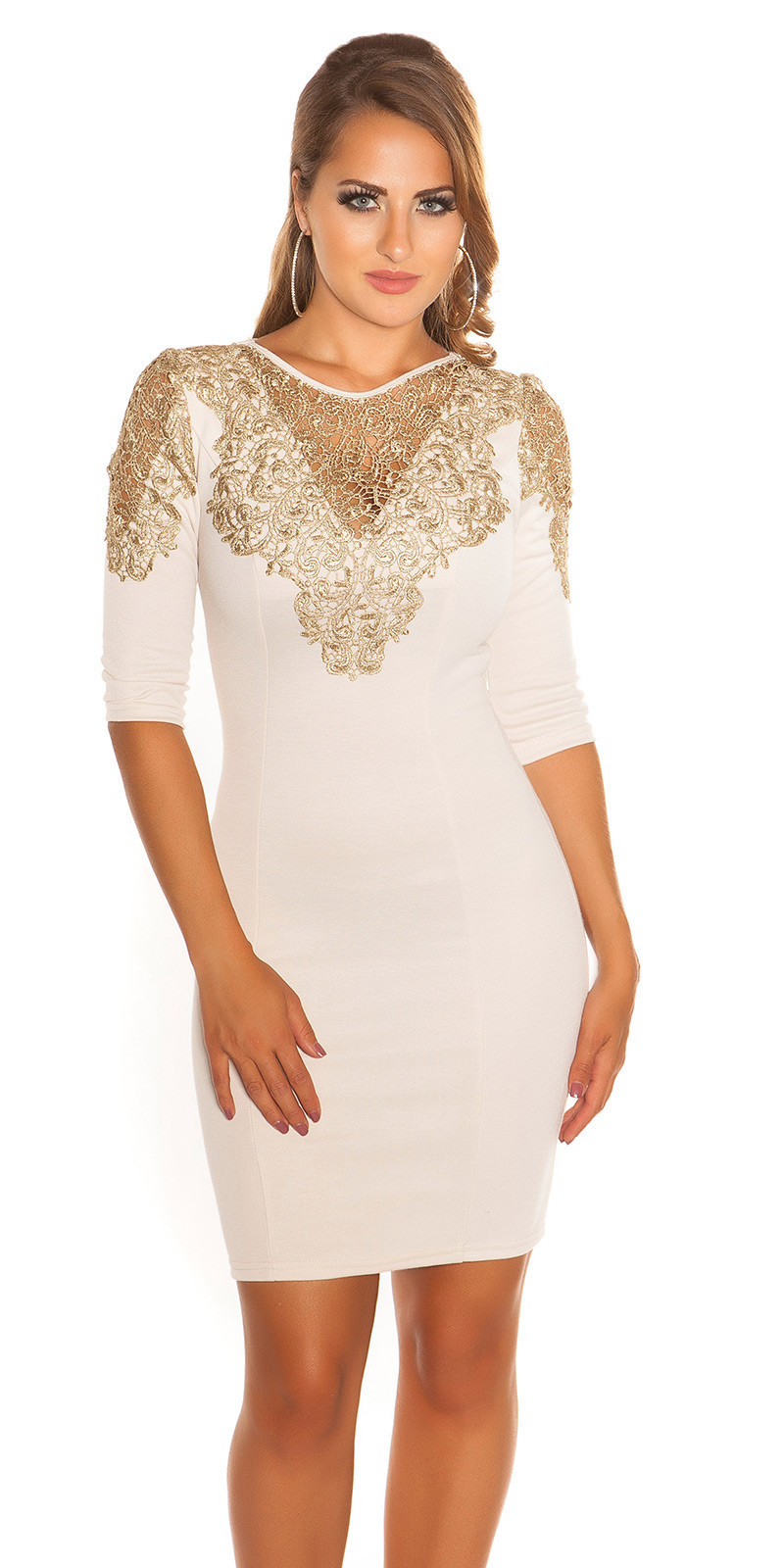 Sexy KouCla dress with Golden lace BEIGE S