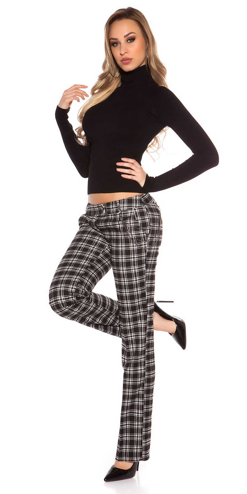 Sexy KouCla caro-pants w. glitter and chain black 34