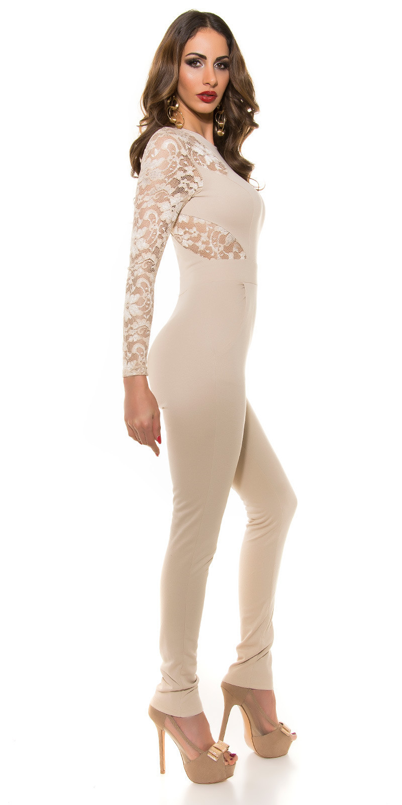 Sexy KouCla overall with lace and zip BEIGE S