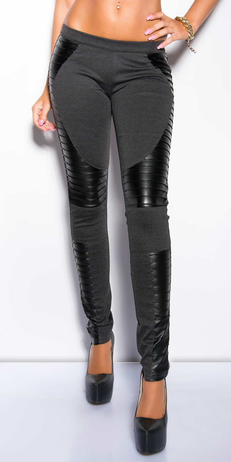 Sexy KouCla Tregging with leather look application grey L