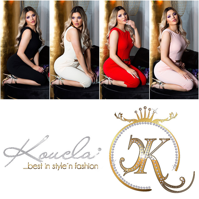 Sexy KouCla capri jumpsuit with decorative buckle BEIGE S
