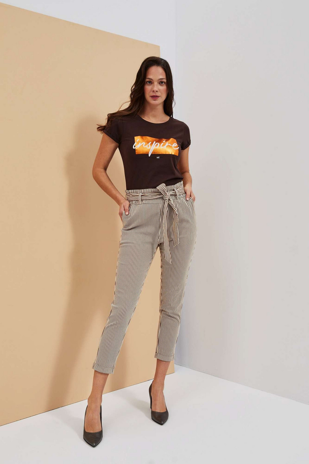DÁMSKE NOHAVICE L-SP-4015 BROWN_OFF WHITE XS
