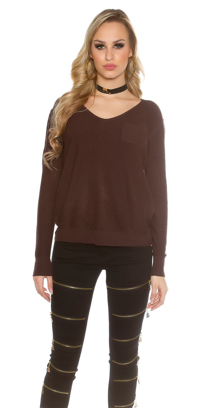 Trendy Koucla pullover with cording brown Einheitsgroesse