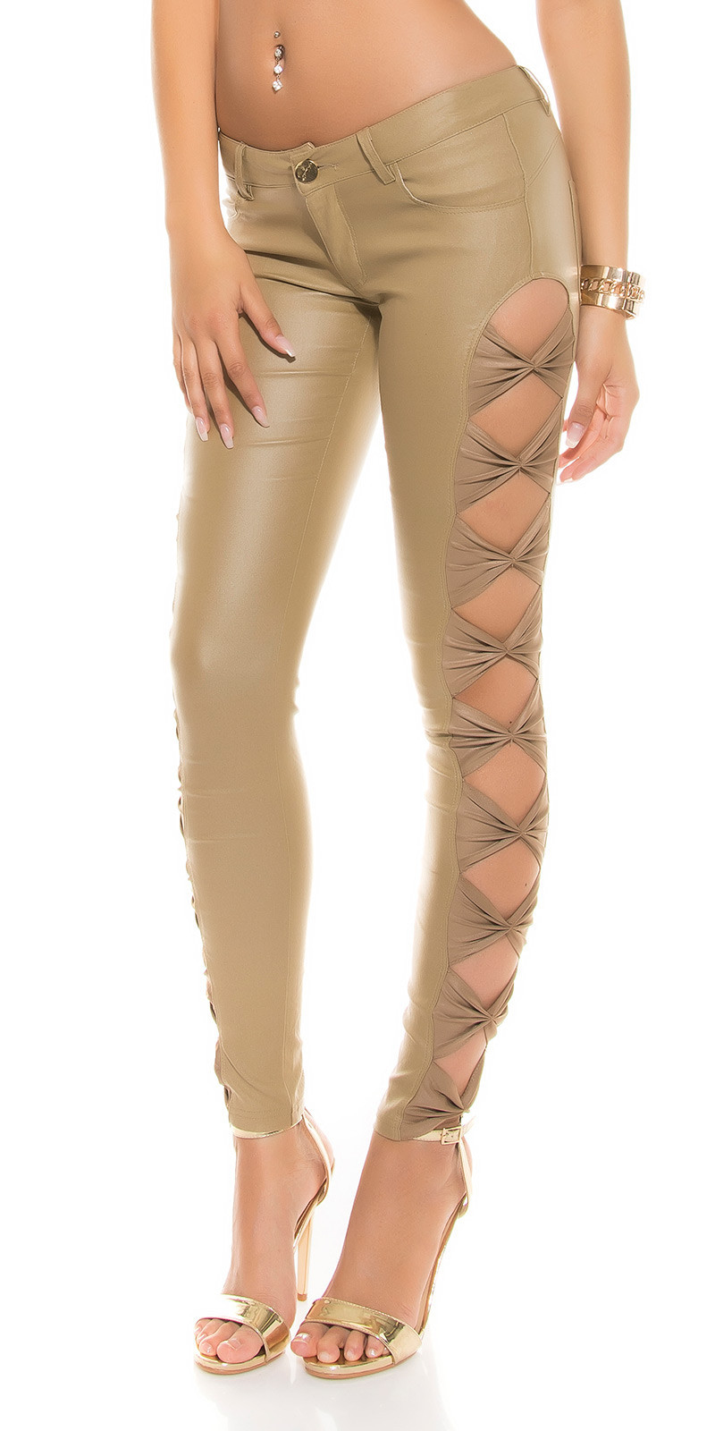 Sexy KouCla leather look trousers with side loops BEIGE M