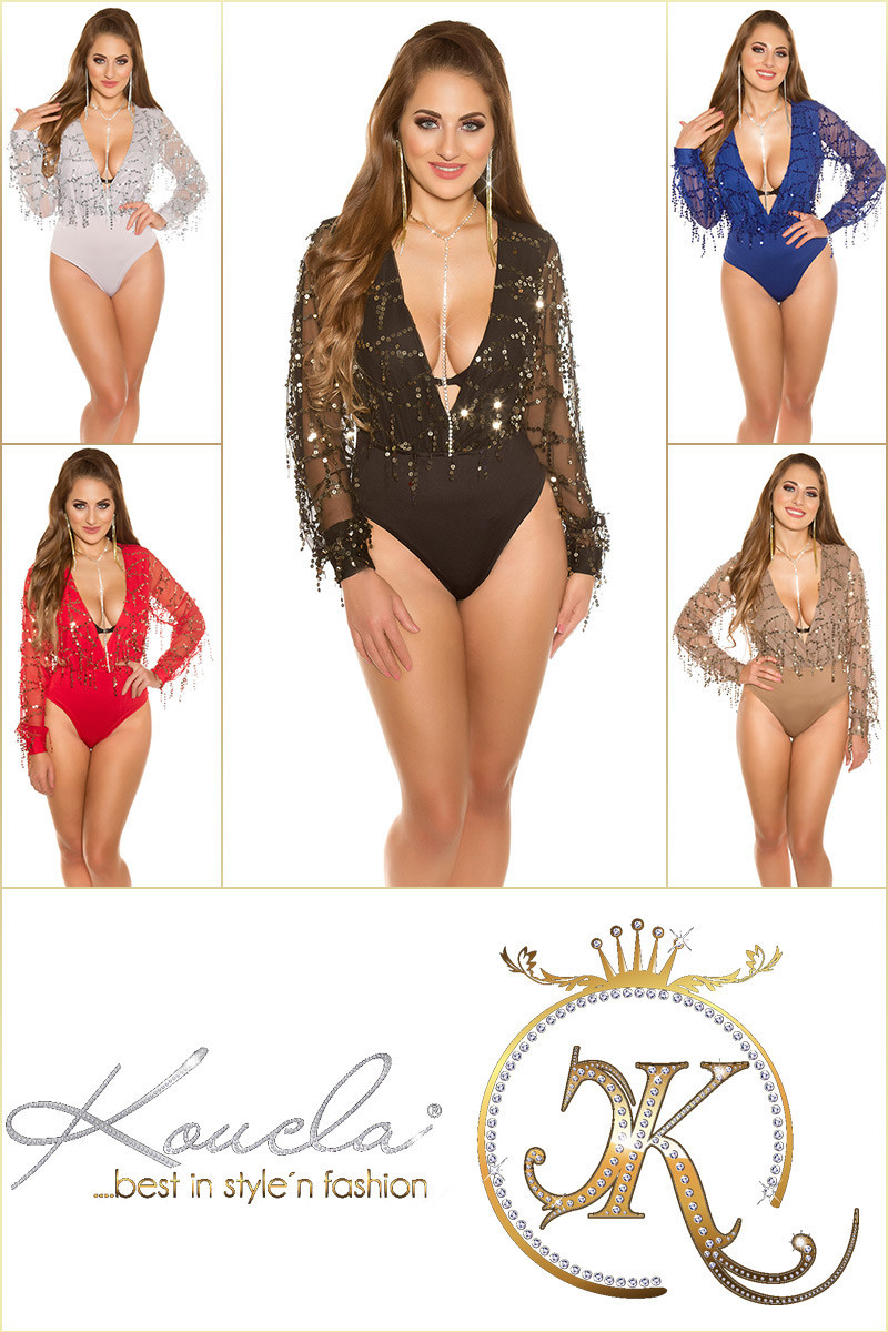 Sexy KouCla party bodysuit with sequin threads CAPPUCCINO S