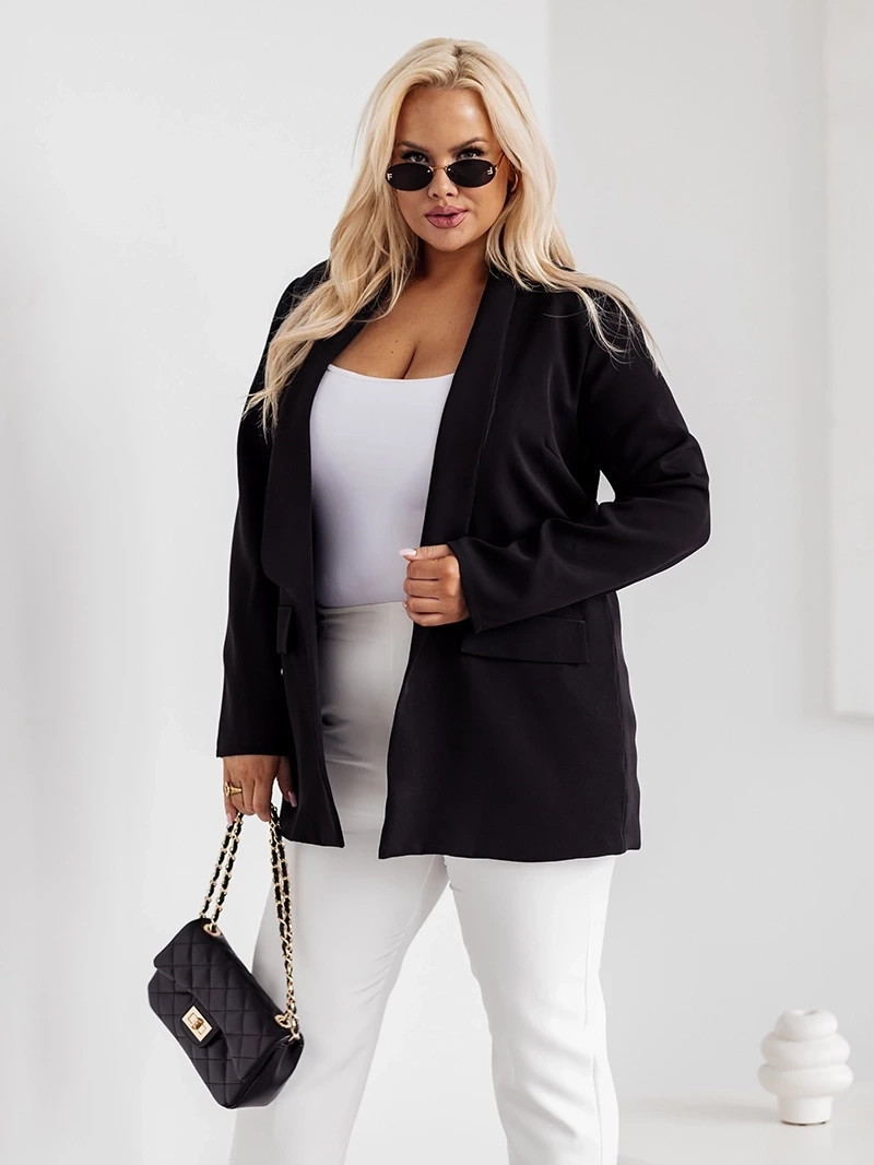 Klasické čierne dámske plus size sako (8275) odstíny černé 46