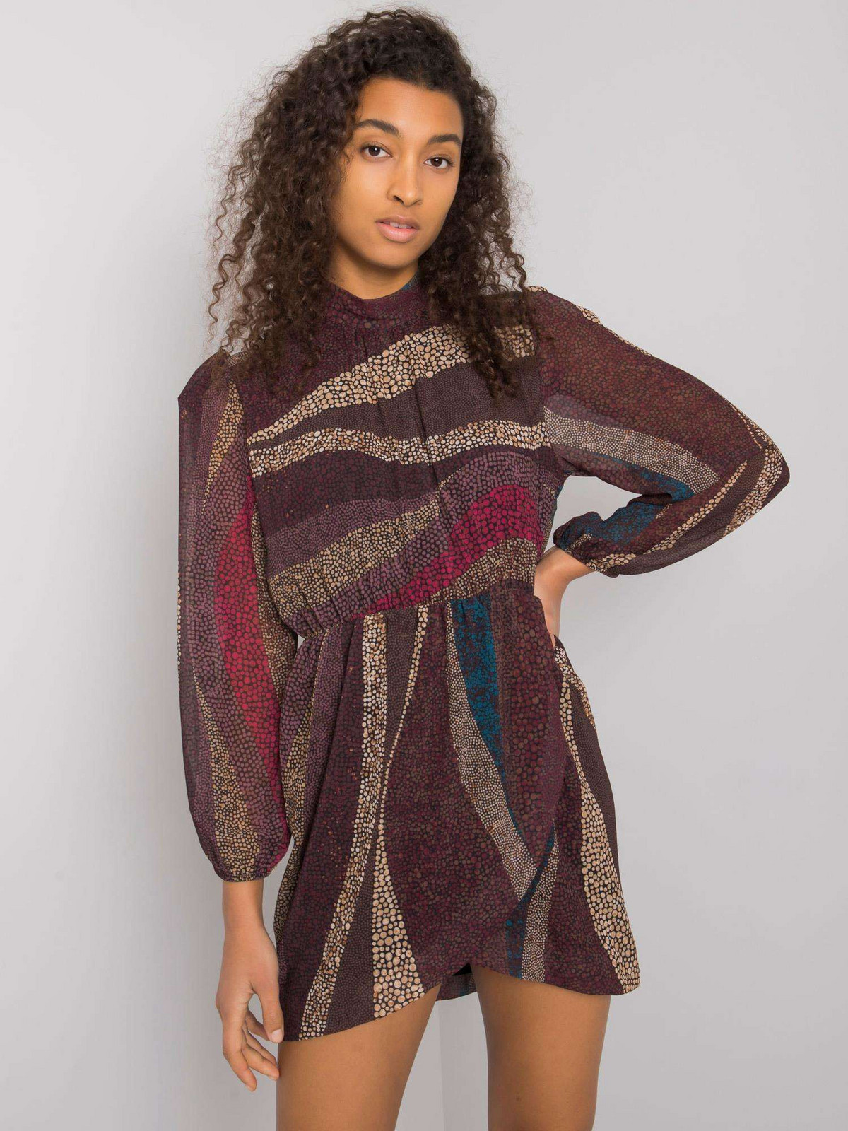 Šaty DHJ SK 15265.90 tmavohnedá jedna velikost