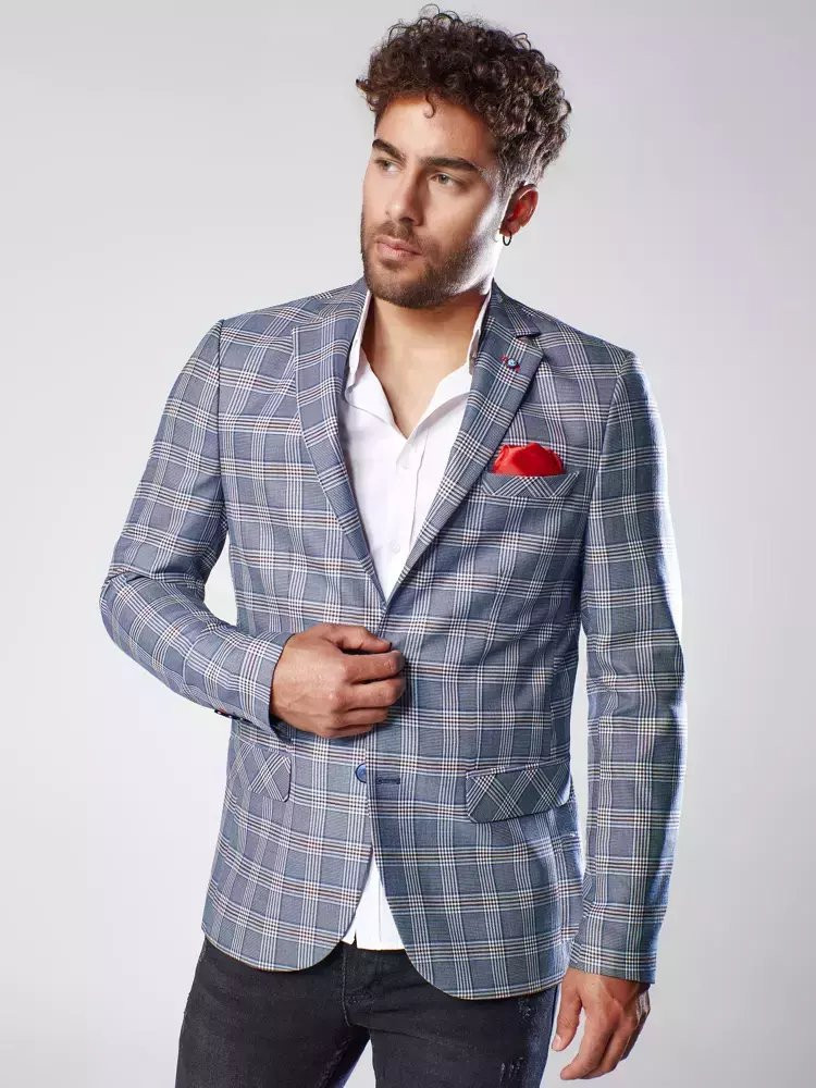 Tmavě modrá pánská kostkovaná bunda Dstreet MX0566 S